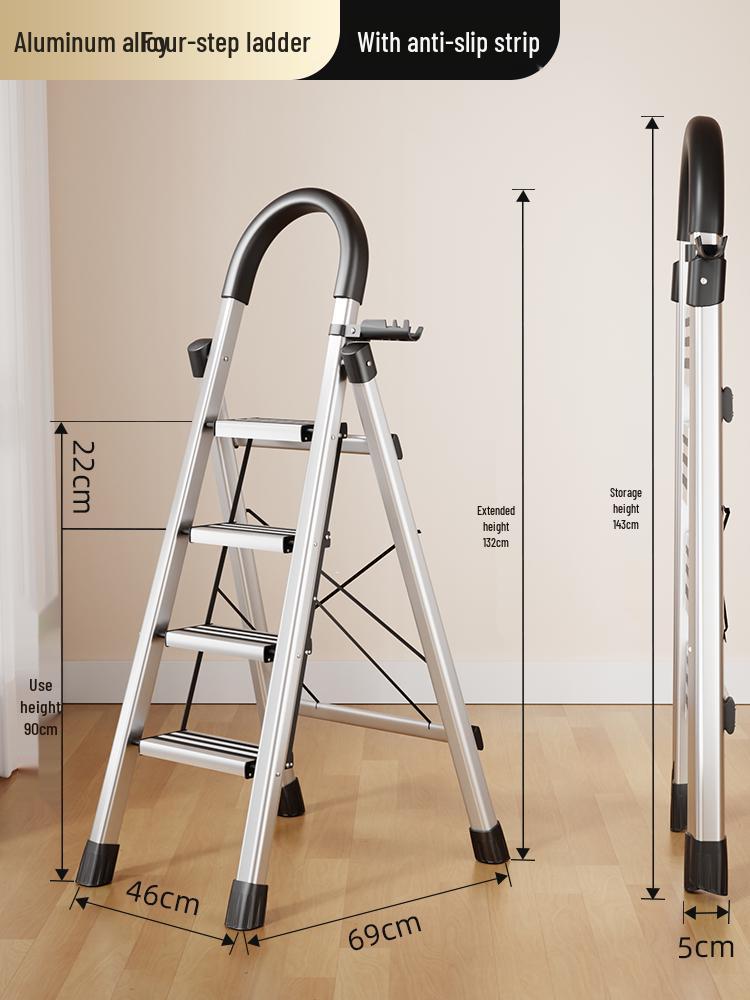 Compact Folding Multi-Functional Telescopic 4-Step A-Frame Ladder