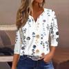 Women's T Shirt Print Button 3/4 Sleeve Daily Weekend Fashion Basic V- Neck Regular Top