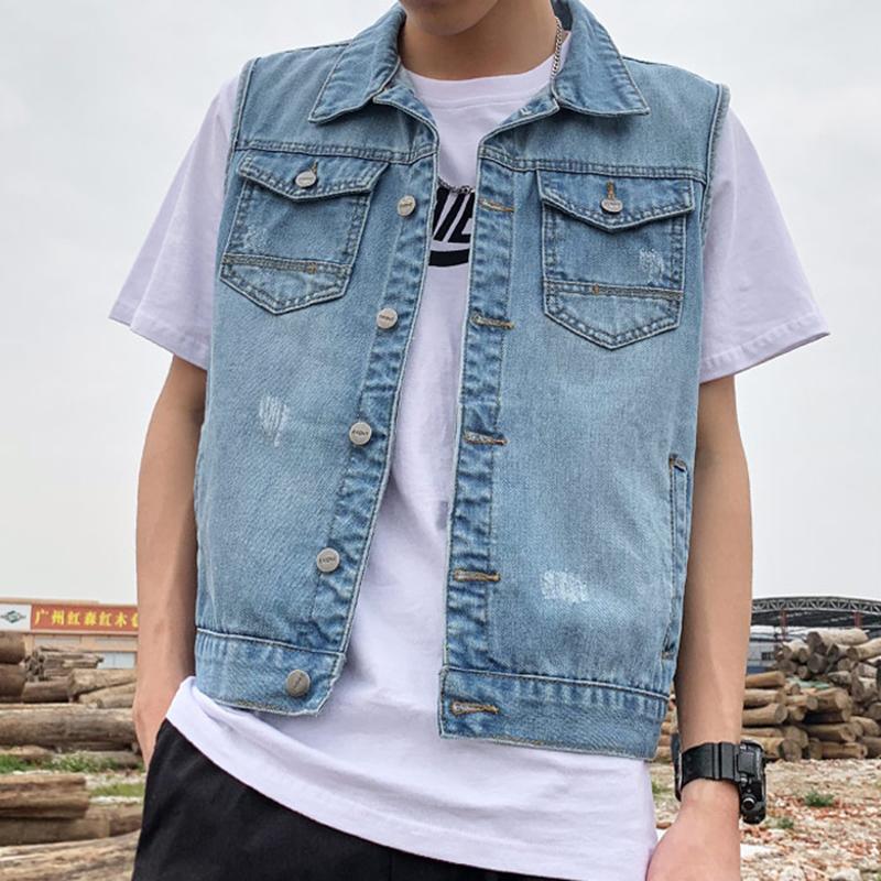 IELGY Джинсовый жилет, мужской тренд, повседневный корейский стиль, красивый свободный жилет без рукавов