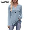 Autumn Women's Casual V-Neck Buttoned Milled Blouse Long Sleeve Top