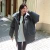 Grey warm thickened large fur collar cotton coat women's winter design sense niche American high street down cotton coat tide
