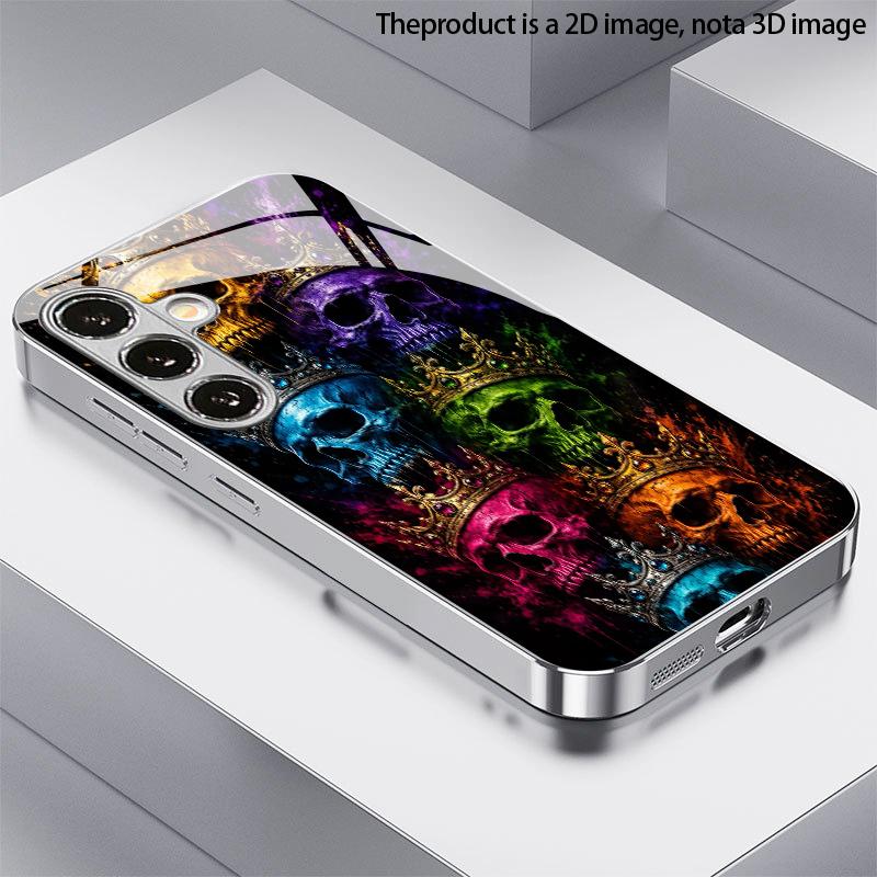 2D чехол для телефона с узором "Корона и Череп" для Samsung S26 S25 S24 S23 S22 S21 S20 A56 A36 A16 - Гальванизированная стеклянная защитная крышка