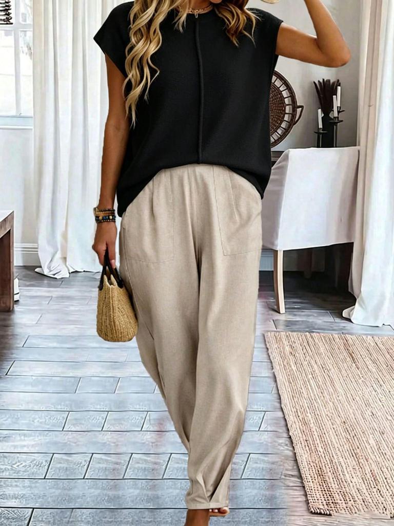 Women's Summer Round Neck Casual Short Sleeve Loose Slimming Sweater