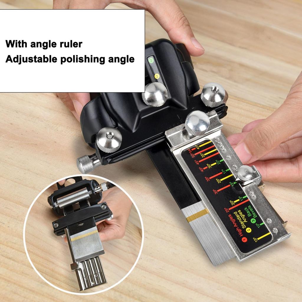 Chisel Sharpener Kit with Angle Woodworking Honing Guide Aluminum Eccentric Angle Manual Adjustment for Planing and Chisel Sharpening Fixture, System,