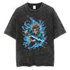 Anime Demon Slayer Tanjirou Nezuko Zenitsu Inosuke Cute Graphic Tshirt Men Women Washed Cotton T-shirts Harajuku Male Manga Tops