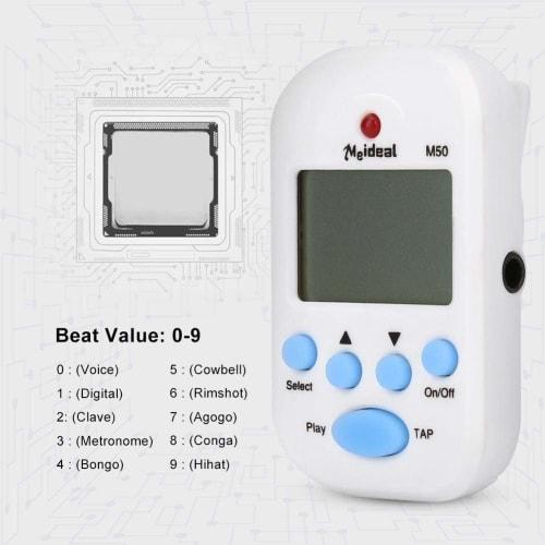 Meideal M50 Mini Digital Metronome, Digital Tempo, 30-280 Bpm, 0-9 Beat Values, High Volume, Clip-on, 5.5 X 3.2 X 3.5 Cm, Compact, Plastic, Compatible