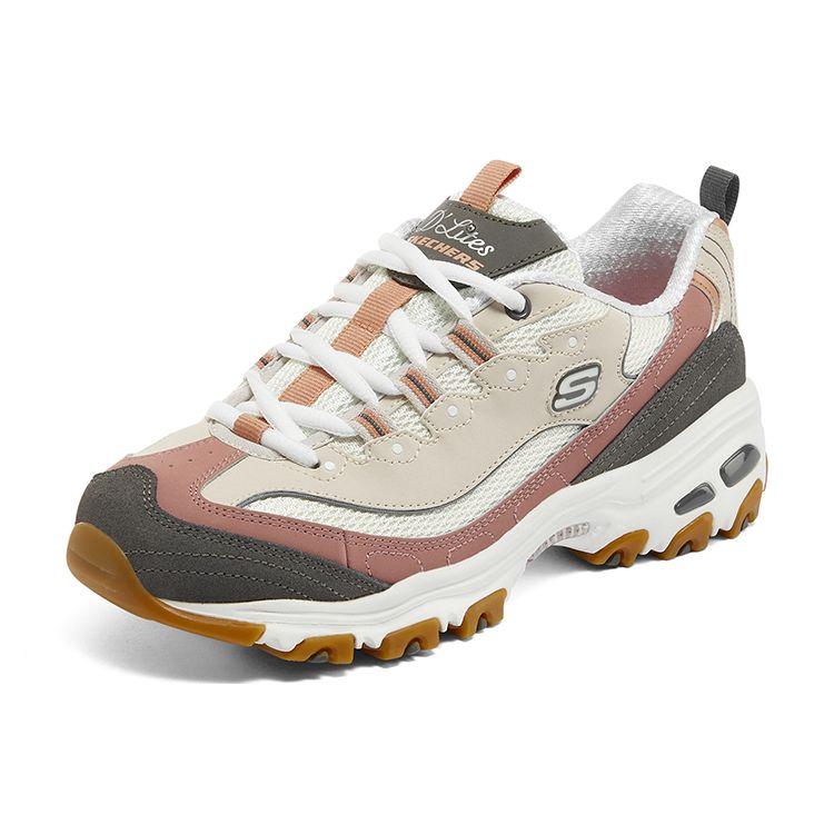 Skechers DLites 1.0 Молочный Чай Медведь Ткань Синтетическая Кожа Удобные Универсальные Амортизирующие Износостойкие Средние Кеды Папы 11947-NTPH