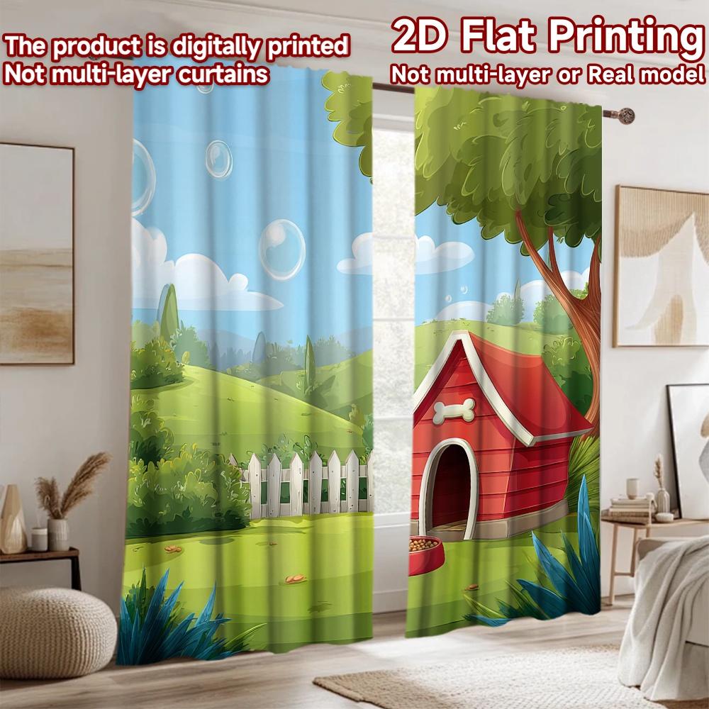 2D flat printing 2pcs Party Curtains Dog House Outdoor Garden Backyard Digital Printed Polyester Drapes Family Party Decoration
