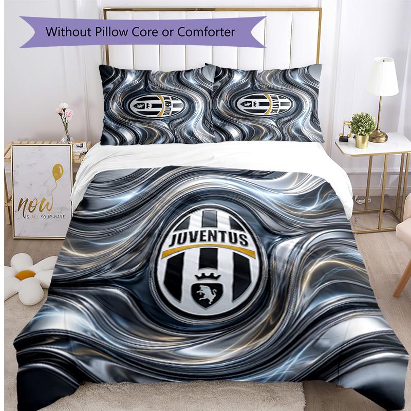 Juventus FC С принтом 3 шт. Комплект постельного белья Мягкий, приятный для кожи, стирающийся Пододеяльник и Наволочки Комплект Для всех сезонов Спальня