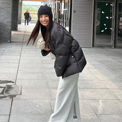 Женская короткая пуховая куртка с белым утиным пухом, бейсбольным воротником, высокого класса, теплая, зимняя, утолщенная, модная куртка-пуховик