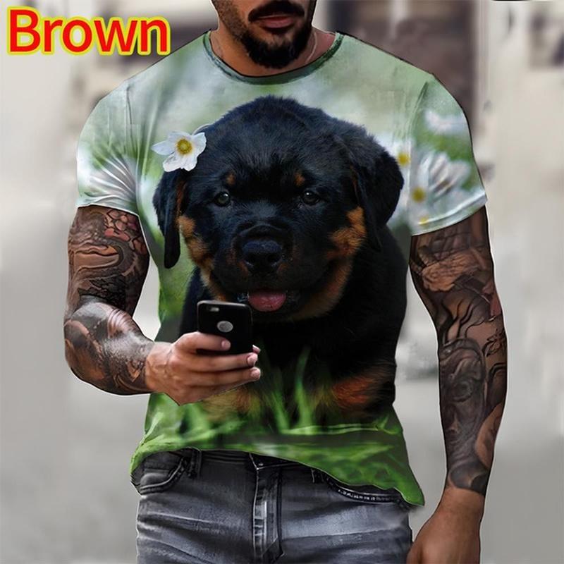 Футболка с милым домашним питомцем, собачкой, ротвейлером, 3D-печатью, мужская и женская, летняя, повседневная, с короткими рукавами, забавная футболка
