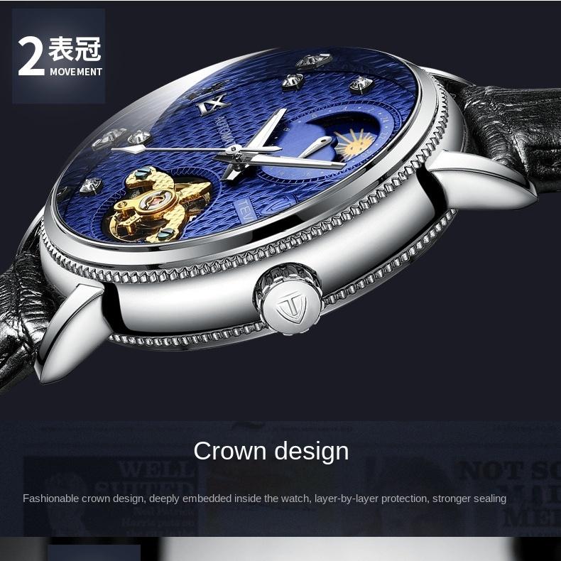 TEVISE Механические часы Автоматические кожаные светящиеся механические часы для мужчин