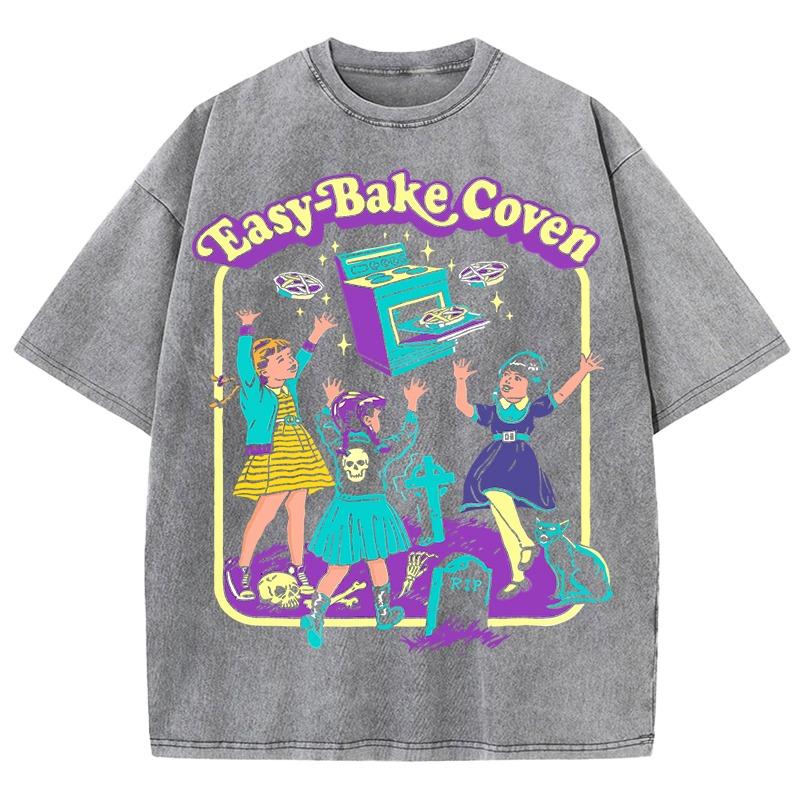 Easy Bake Coven Printed Washed T Shirt Women Summer Breathable All-Match Tops Trendy Short Sleeve Unisex Cotton Streetwear