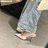 Fashion Pink/black Satin High Heels Women's Bow Shallow Back Strap Thin Heel Sandals Pointed Toe Slingback Fashion Summer 8.5Cm Sandals