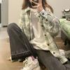 Long Sleeve Plaid Loose Fit Cotton Shirt For Women