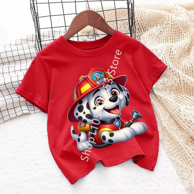 PAW Patrol Children Short Sleeve Tshirt Cartoon Chase Skye Print Pullover Boys Girls Summer Breathable Casual Cotton Tops Gifts
