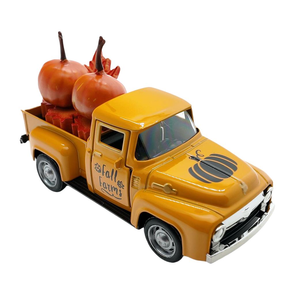 Metal Truck Model Collectible Ornaments with Fall Pumpkin And Maples Leaf Design For Seasonal Home Fireplaces Decoration