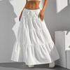 Women's White Half Skirt with Sash Flared Skirt European and American Style Loose Long Skirt Elegant