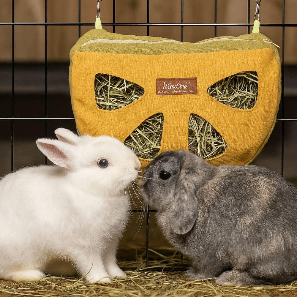 Washable Hay Bag Feeder Wear Resistant Small Animal Feeder 4-Hole Feeding Bag  for Pet Cage