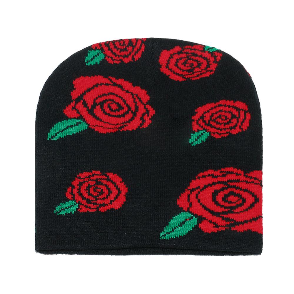 Beanie autumn and winter wool hat rose sunflower flower jacquard knitted hat pullover hat women