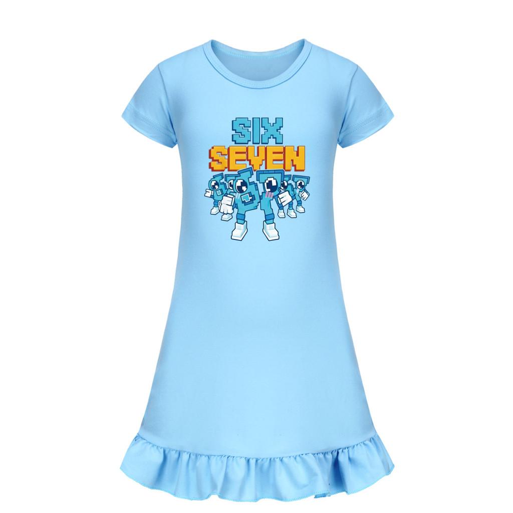 5195 Kids Girls Steal a Brainrot 67 Six Seven Printed Ruffle Short Sleeves Casual Dress