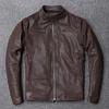 Bark Grain Sheepskin Genuine Leather Men's Motorcycle Stand Collar Short Leather Jacket