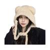 Winter Cute Bear Ears Knit Hat for Women Fuzzy Slouchy Crochet Hat Soft Plush Warm Hat with Ear Flap