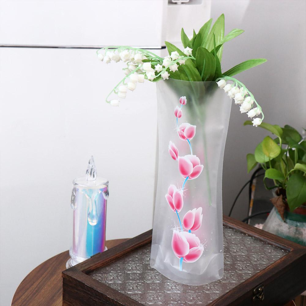 Easy to Store Cartoon Flower Vase Foldable Simple Flower Vase Creative PVC Folding Vase Office