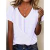Retro Women's T-Shirt Summer V-Neck Short Sleeve Tee Casual Harajuku Stripe Print T Shirt for Women Streetwear Pullover Tops New