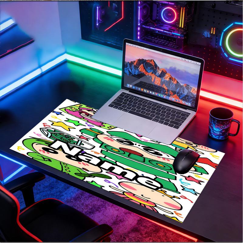 Custom Name Personalized Crayon Shin Pattern Mousepad, Laptop PC Desk Mat, Decorative Desk Mat for Home Keyboard Pad Gift