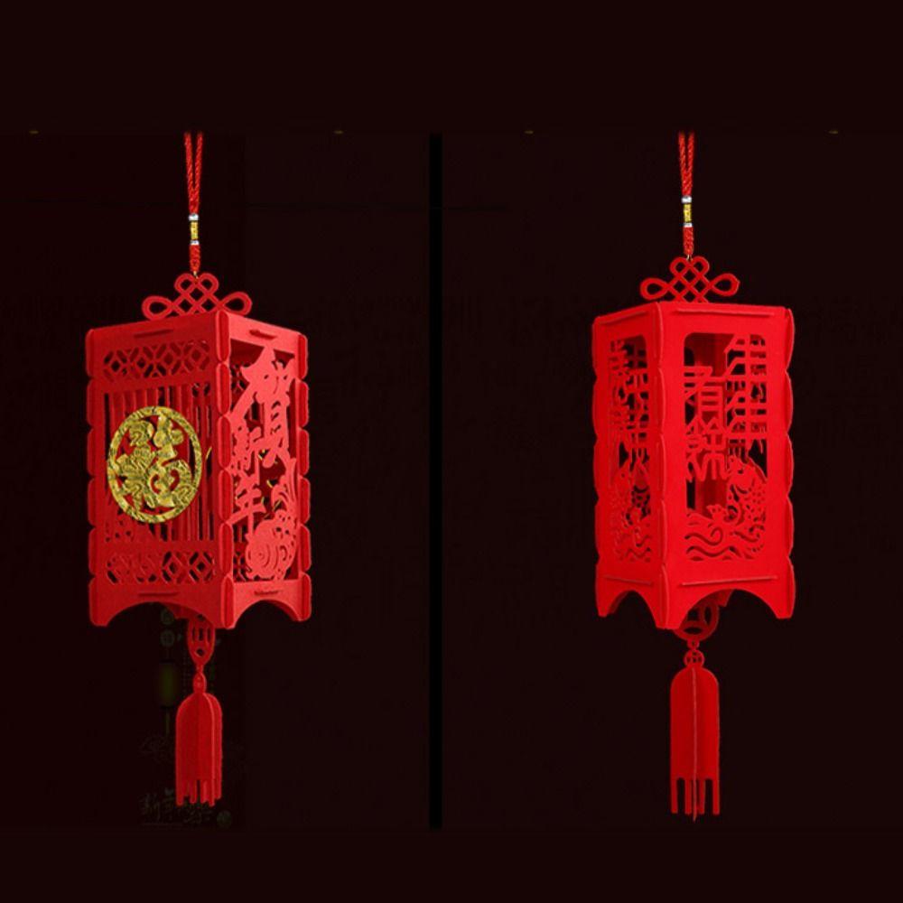 DIY Felt Red Lantern 3D Chinese Red Lantern Decorative FU Character Lantern New Year