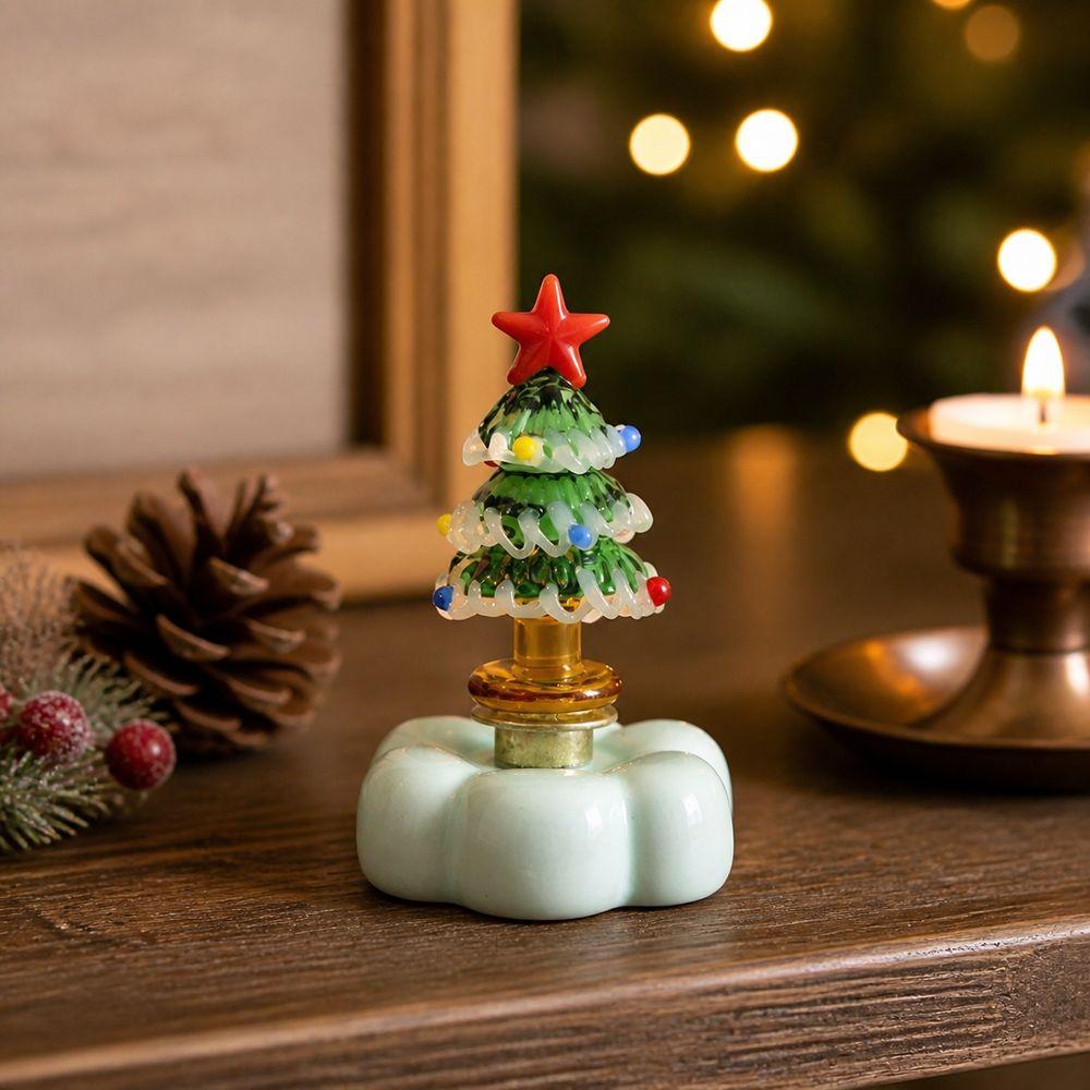 Solid Glass Glass Christmas Tree Figurine Rotating Base Christmas Tree Statue Home Decor