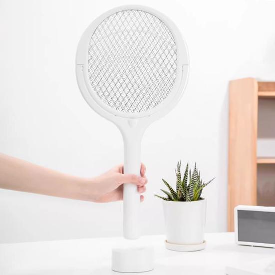 Rotating Head Electric Fly Swatter USB Rechargeable Adjustable 3500 Volt Indoor Outdoor Portable Handheld Standing Fly Zapper Racket