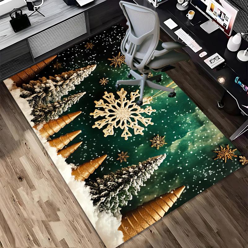 snowflake tree Crystal Velvet Office chair mat Area Rug - Non-Slip, Floor Mat, Office Desk Chair Rugs,Christmas Gift-1106104