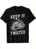 Heavyweight Motorcycle-Keep It Twisted Skeleton Hand& Motorcycle Graphic-100% cotton O-neck printed men's T-shirt.