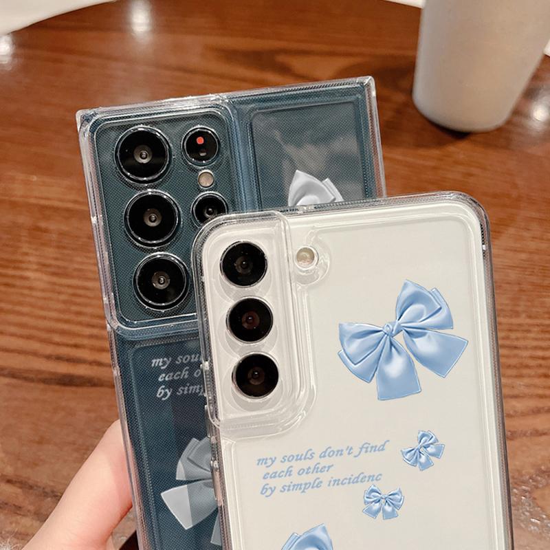 Bowknot Print Transparent Soft Silicone Phone Case For Samsung S25 Ultra S24 FE S23 A16 A36 A56 A55 A15 A25 Clear Shockproof Lens Protection Cover