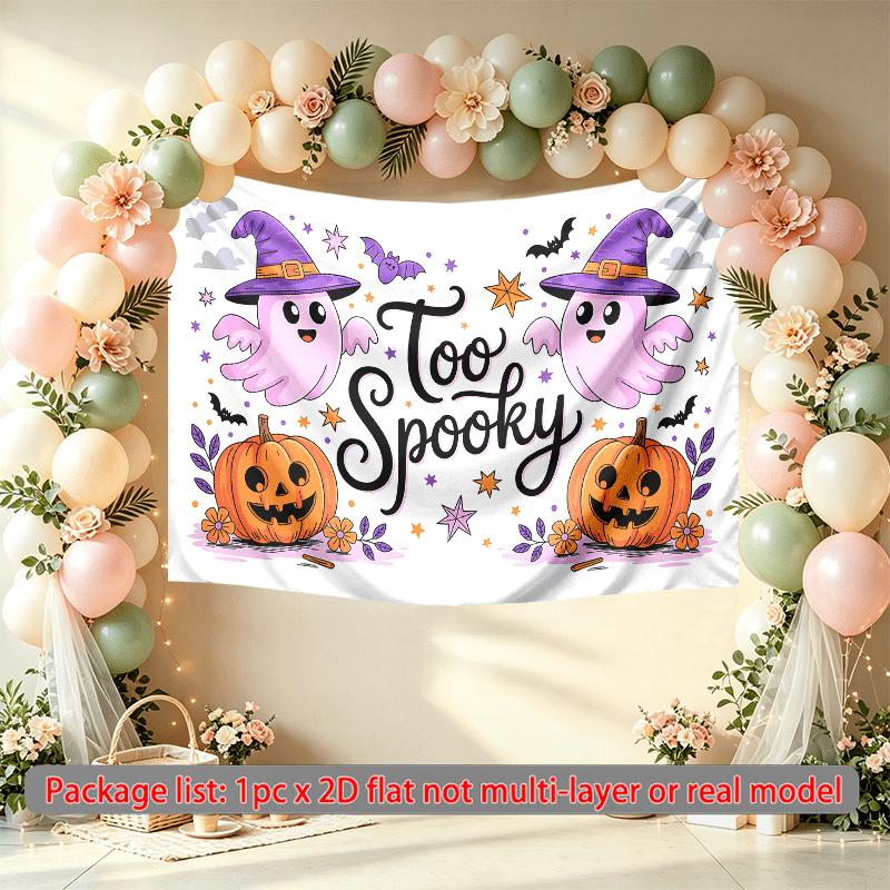 Spooky Gifts Pumpkins Ghosts Halloween Banner, Multicolor Polyester Backdrop for Party Decorations