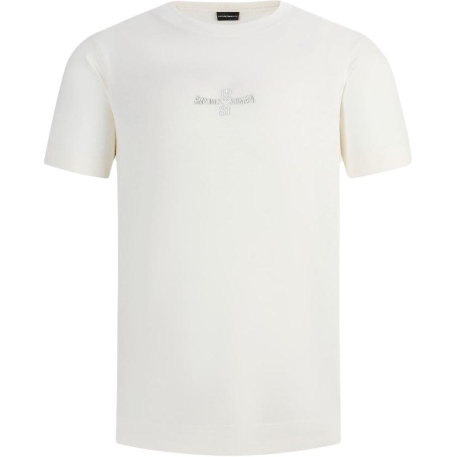 Emporio Armani Мужская футболка с принтом логотипа SS24, круглым вырезом, коротким рукавом, топ, бежевый, 3D1TH3-1JOCZ-01A7