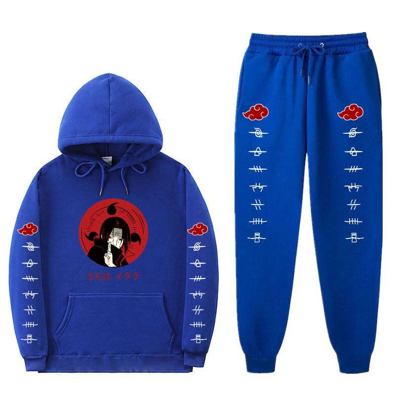 Mens Naruto Inspired Fleece-Lined Hooded Sweatshirt Jogger Set Casual Sportswear Winter