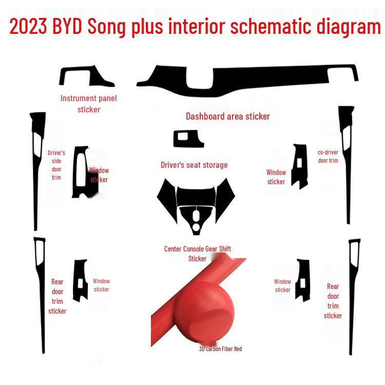 BYD Song Plus Interior Stickers: Carbon Fiber Anti-Scratch Console Gear Shift Wrap (Fits 20 Models)