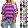 Women's Loose Oversized Gradient Striped Printing Rround Neck, Shoulder Length Short Sleeved T-shirt Top