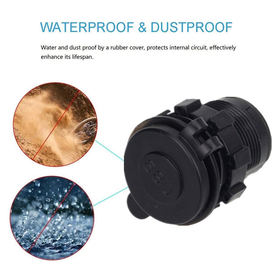 Motorcycle Dual USB Charger Socket With Blue LED Voltmeter Wire In-line 10A Fuse