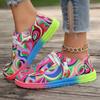 Большие цветные низкие туфли на шнуровке для женщин, этнический стиль, граффити, ленивые парусиновые туфли на плоской подошве, женская спортивная обувь