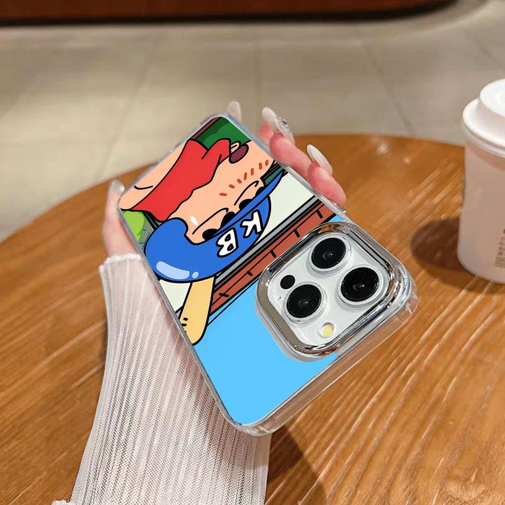 Cute C-Crayon S-Shinchan Clear Phone Case For Iphone 17 16 15 14 13 12 11 Pro Max Xr Air Plus Silicone Cover Silver Hard Shell