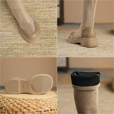 Женские ботинки на толстой подошве с увеличением роста, но высокие эластичные ботфорты до колена на толстом каблуке, замшевые ботинки, осенне-зимние ботильоны на высоком каблуке