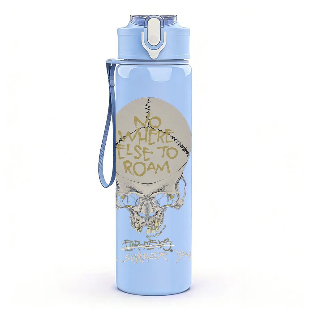 1PC Pale skull monochrome vintage print 750ml colorful plastic sports water bottle leakproof pop up lid with straw for outdoor work home use