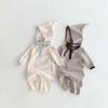 Baby Boy Autumn Rib Knit Long Sleeve Romper - Solid Color Newborn Onesie
