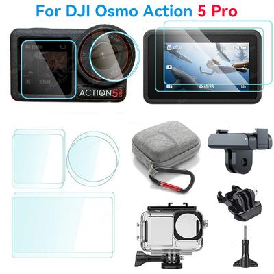 Для DJI Osmo Action 5 Pro 9H закаленная стеклянная пленка + мини-сумка для переноски + защитный чехол для объектива для DJI Action 5 Pro Аксессуары для камеры