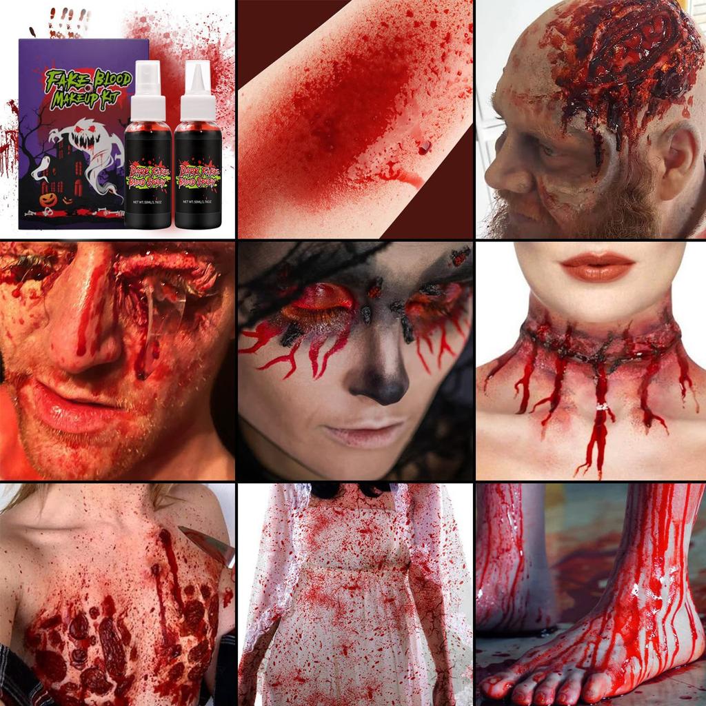 Fake Blood Spray For Cosplay, Washable Clothes & Facial Blood, Scary Styling Blood Spray 50ml*2