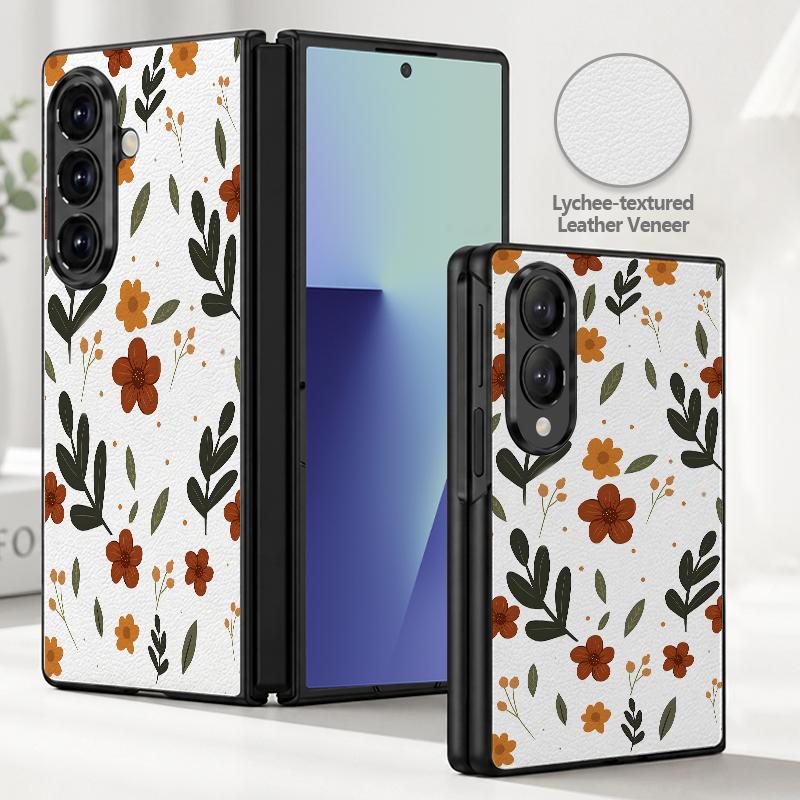 Ретро Листья Цветы Чехол Для Samsung Z Fold 8 Ultra 7 6 5 Роскошная Кожаная Наклейка Жесткий Складной Чехол Для Телефона Для Galaxy Z Fold8 Fold7 Fold6